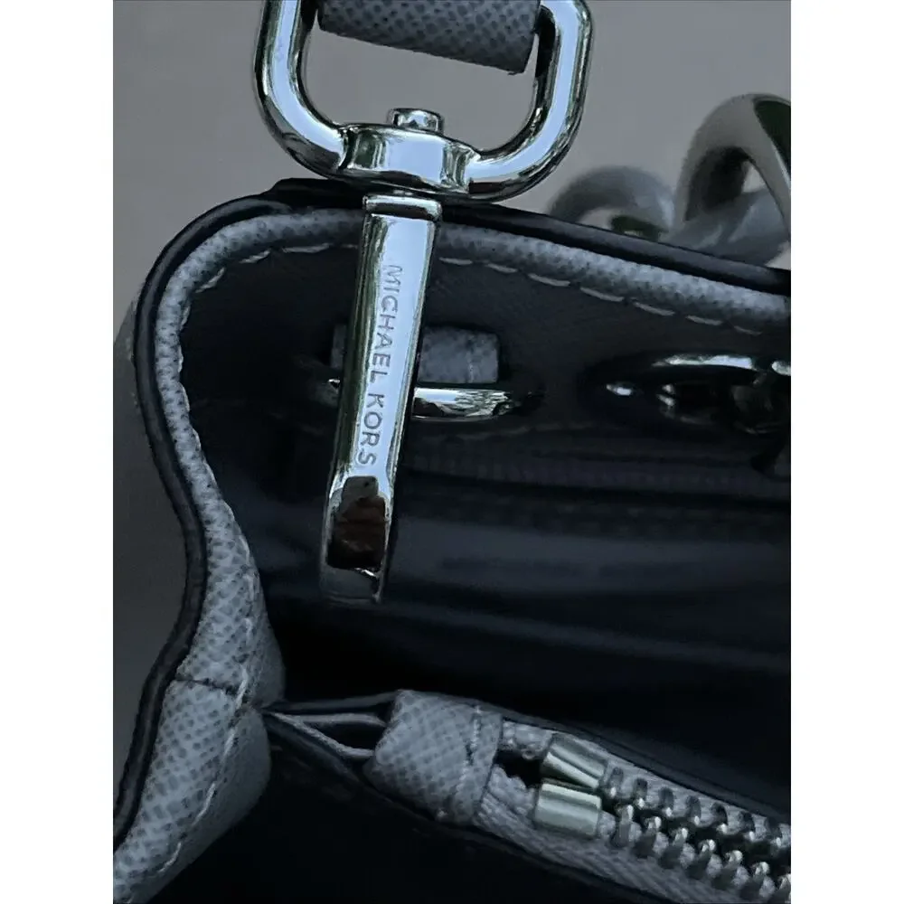 Michael Kors Pearl Grey/Slate Saffiano Leather With Bag Charm Cynthia Handbag